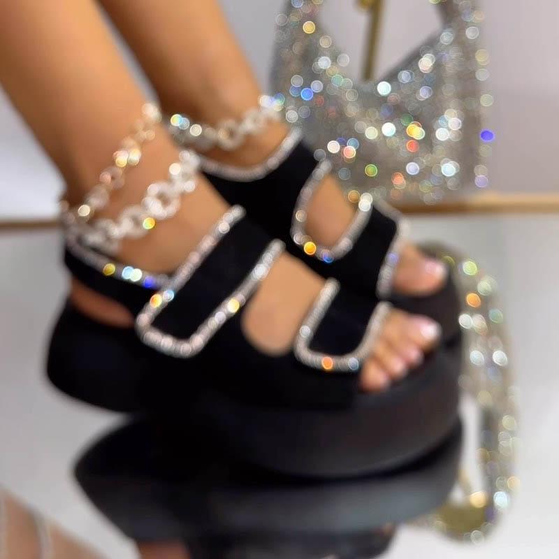 Rhinestone Sparkle Velcro Platform Sandals