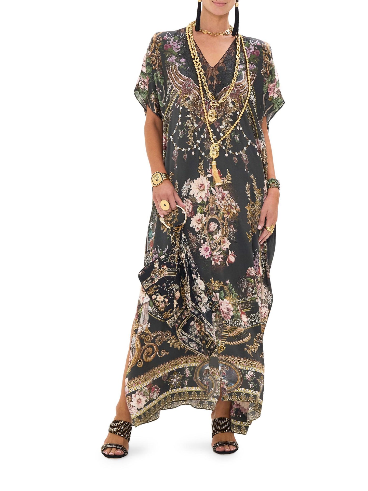 Chiffon Printed Coffee Maxi Dress