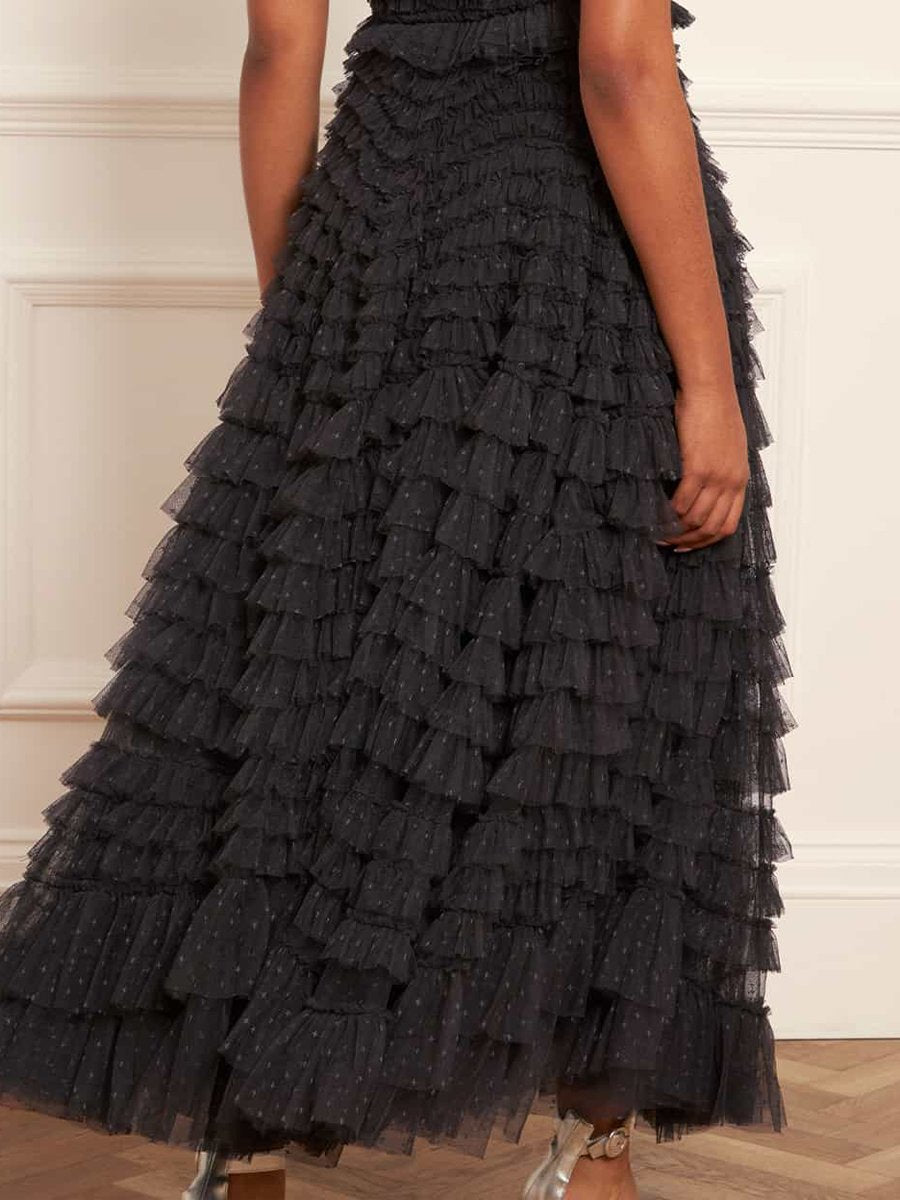 High Waist Mesh Ruffled Cake Skirt