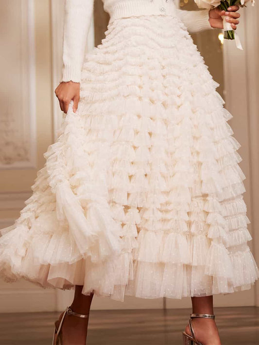 High Waist Mesh Ruffled Cake Skirt