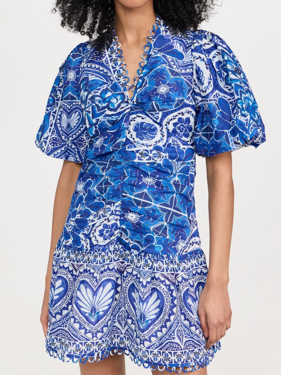 V Neck Short Sleeve Printed Mini Dress