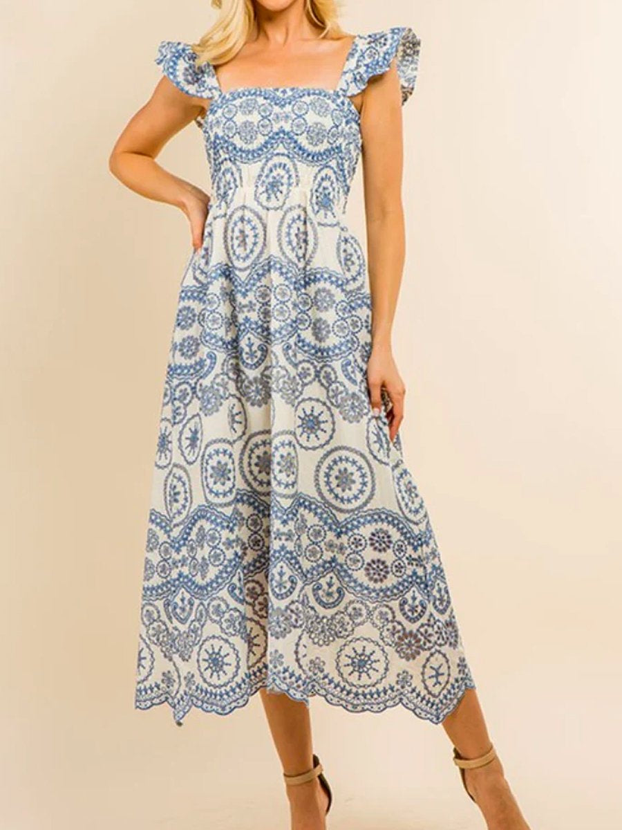 Cutout Embroidered Sling Dress