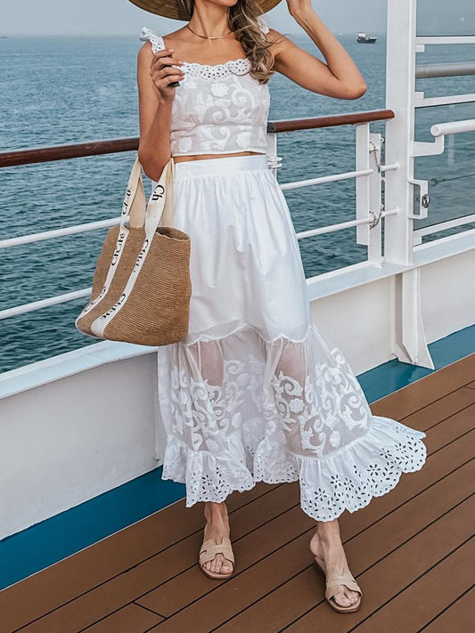 Ruffle Strap Top & Lace Maxi Skirt