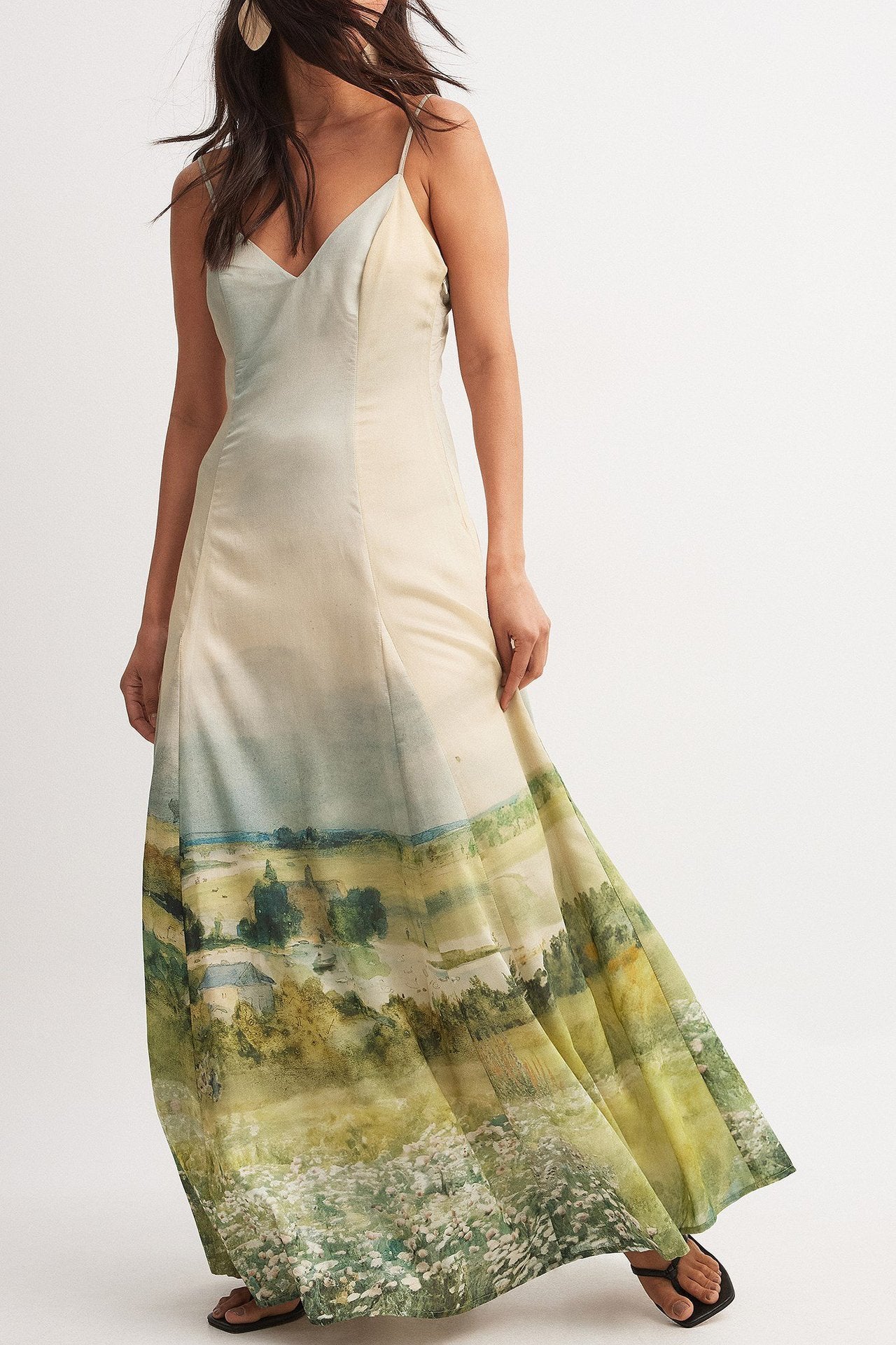 Elegant Printed Halter Maxi Dress