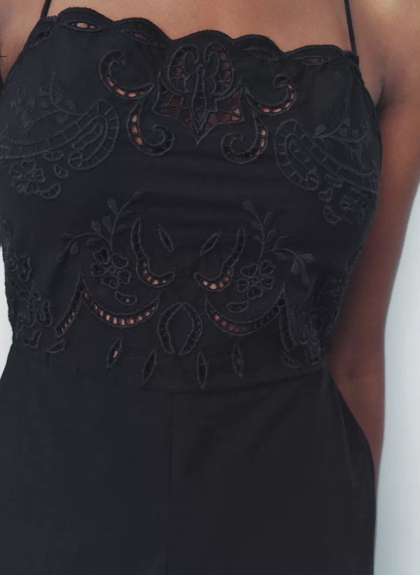 Black Cutout Embroidered Halter Backless Dress