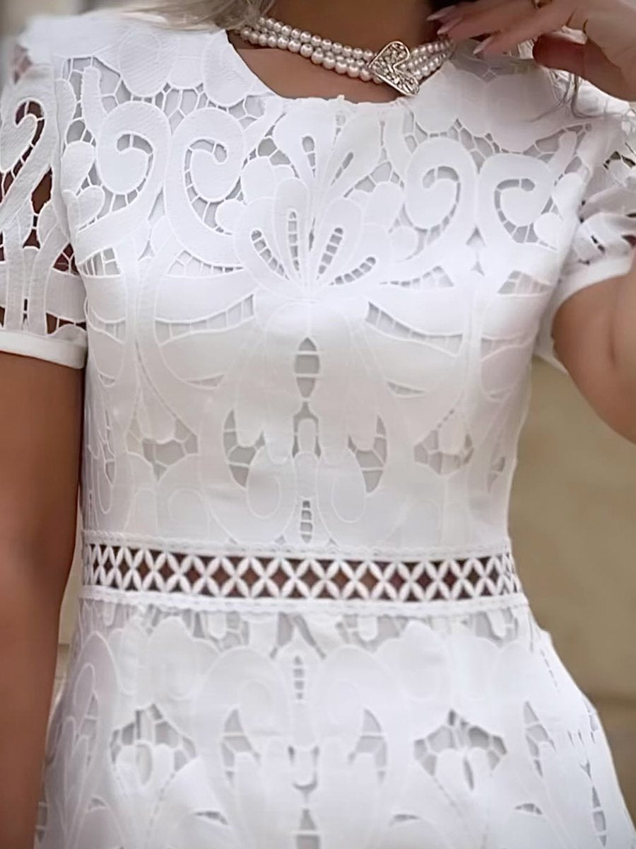 Lace See-through Short Sleeve OL Dress