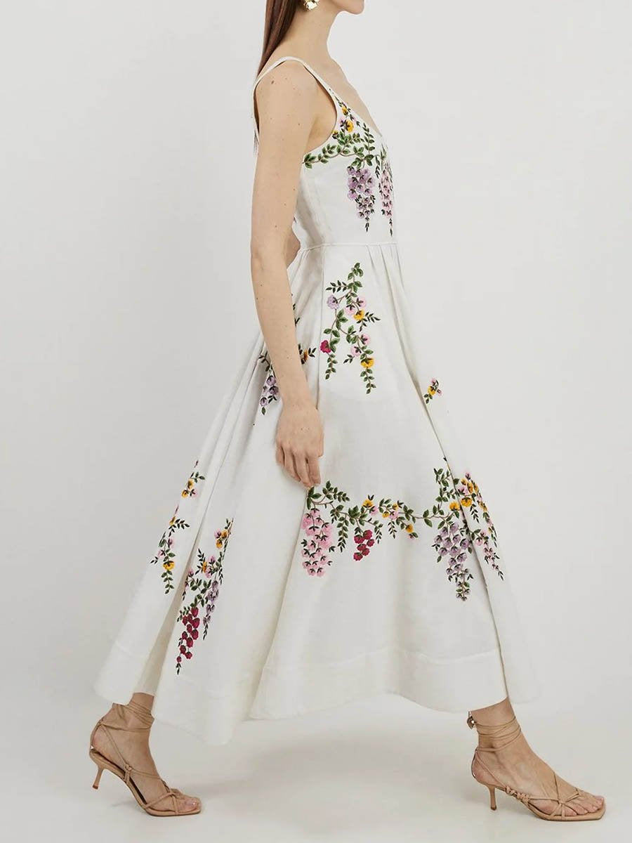 Floral Embroidered Scoop Neck Prom Dress