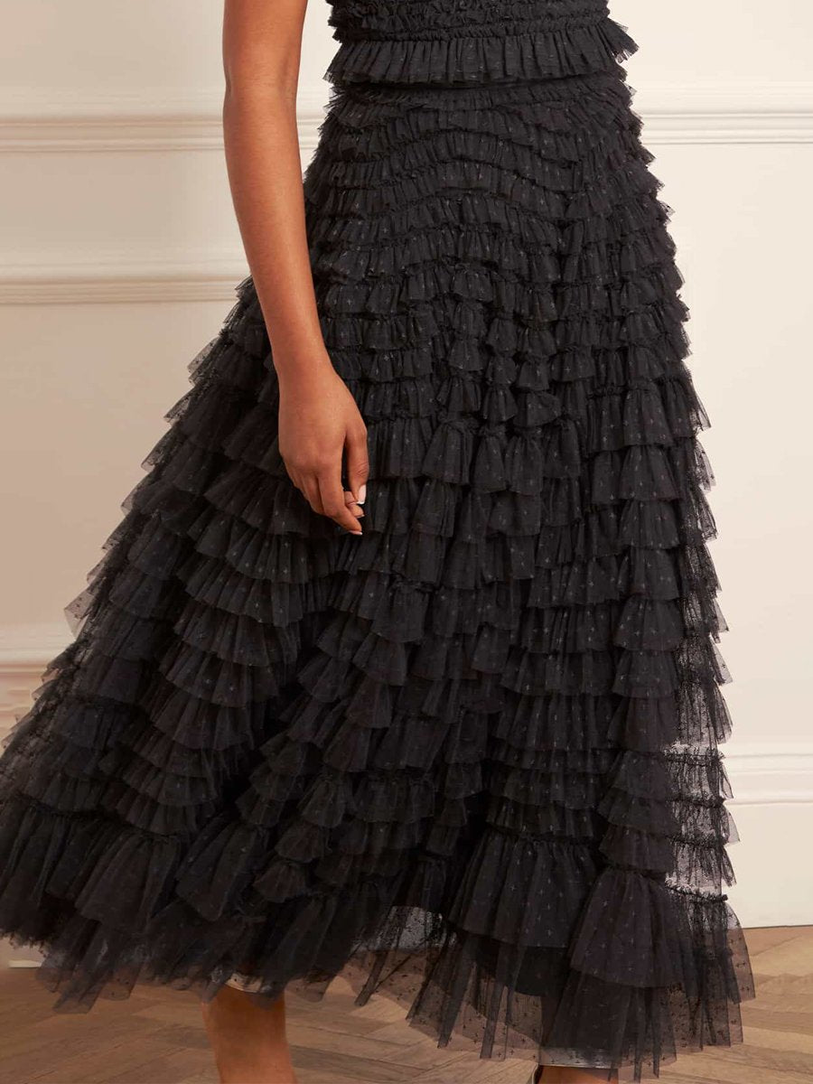 High Waist Mesh Ruffled Cake Skirt