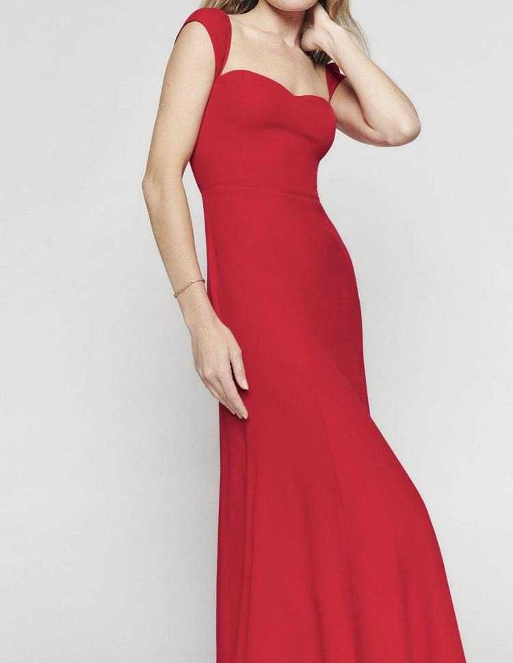 Square Neck Red Slim Midi Dress