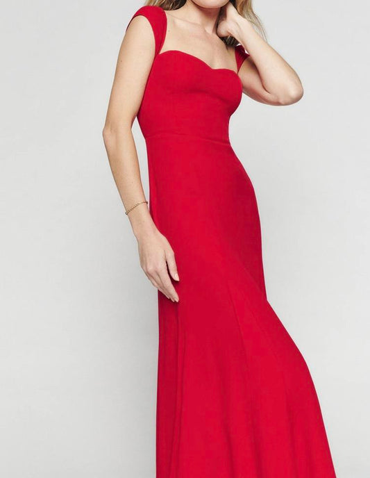 Square Neck Red Slim Midi Dress