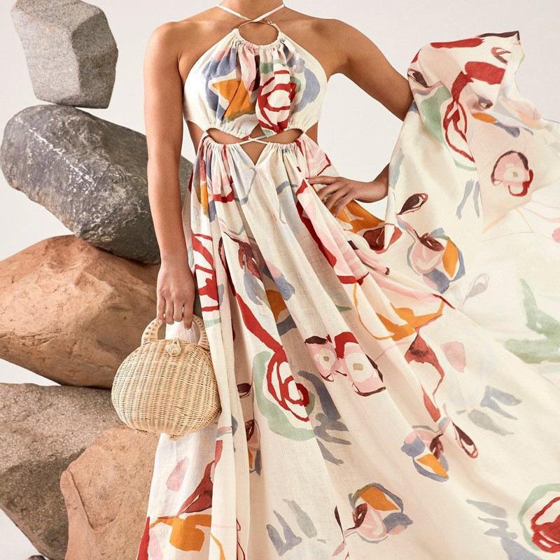 Halter Printed Beach Maxi Dress