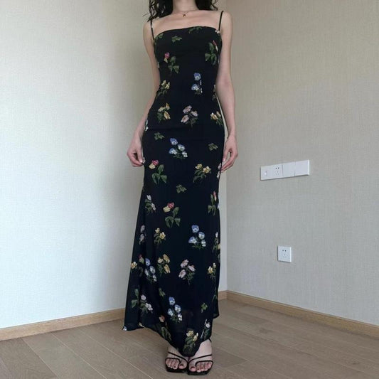 Black Floral Floral Fishtail Maxi Dress