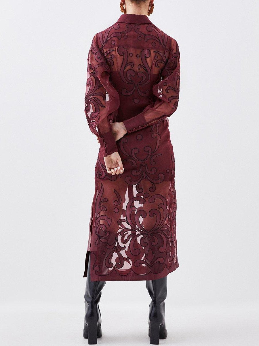 Applique Organdie Woven Midi Shirt Dress