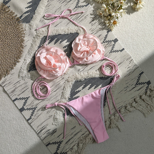 Three-dimensional Floral Split Bikini