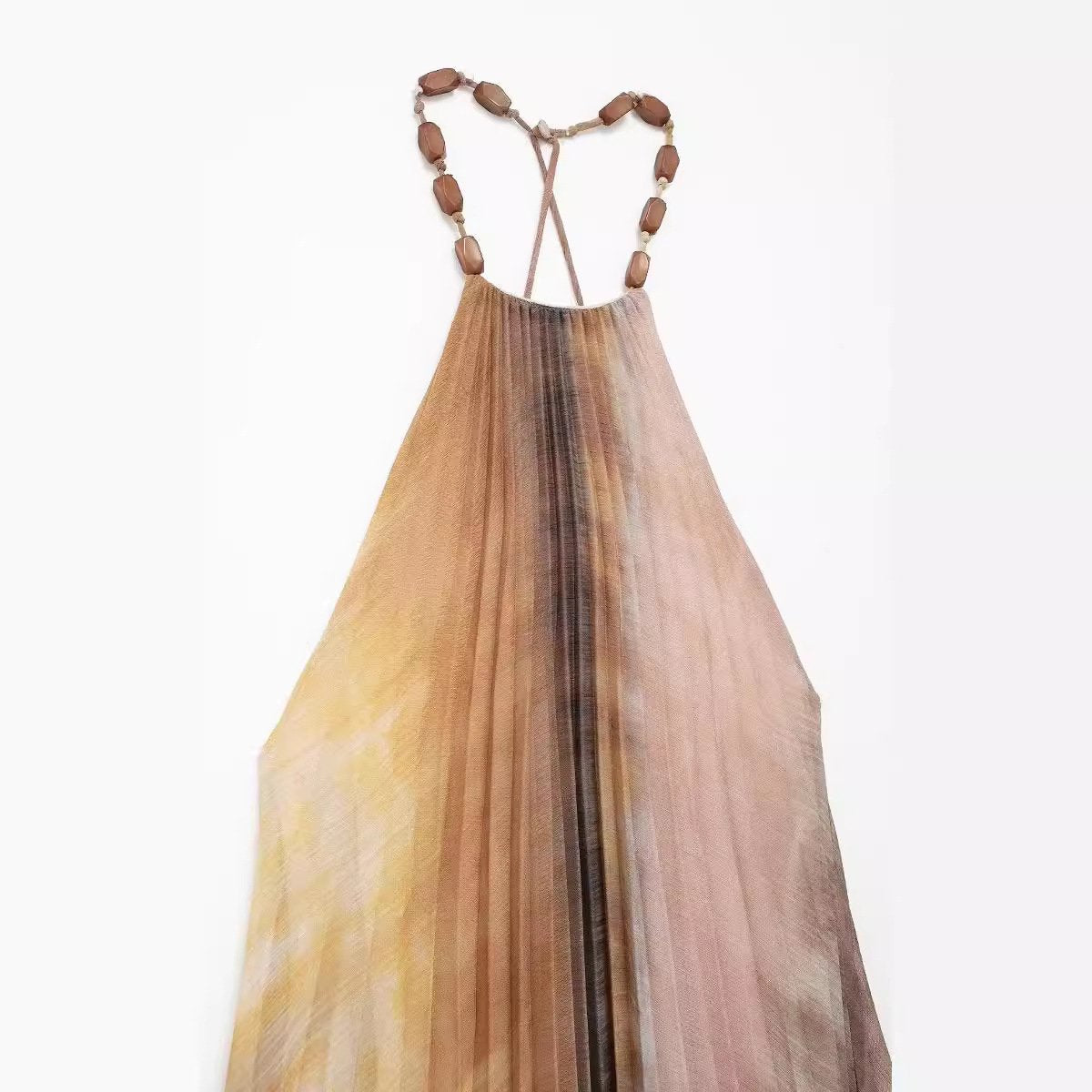 Tie-dye Halter Neck Pleated Backless Dress