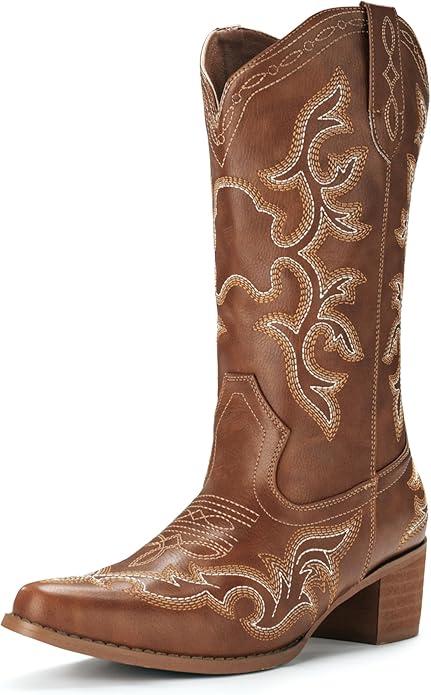 Embroidered Floral Brown Boots