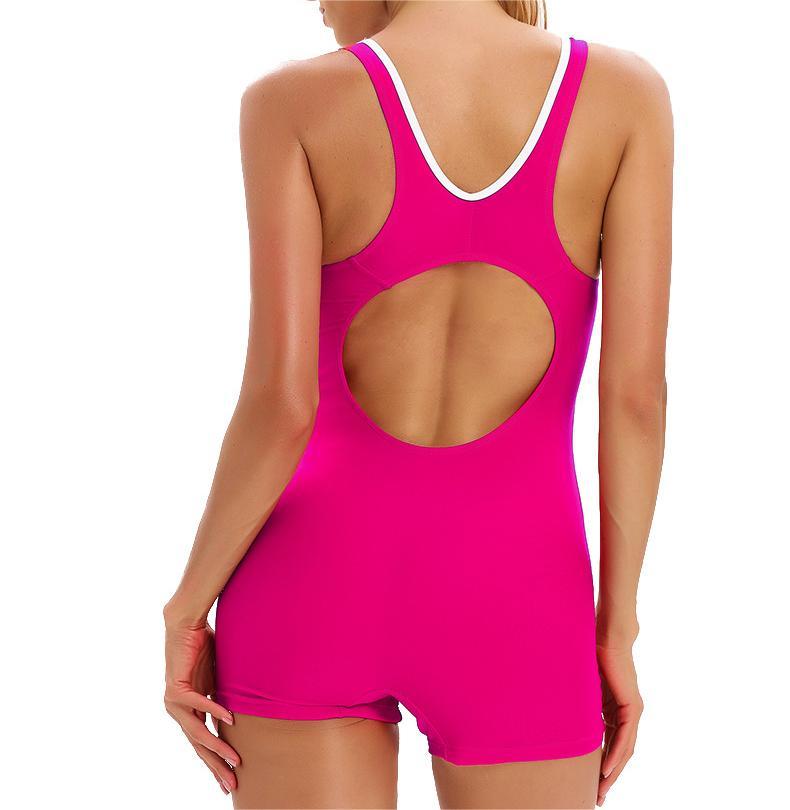 Backless Colorblocked Flat Front Swimsuit