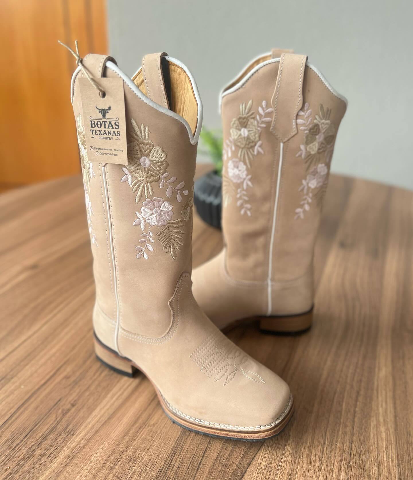 Khaki Embroidered Cowboy Boots