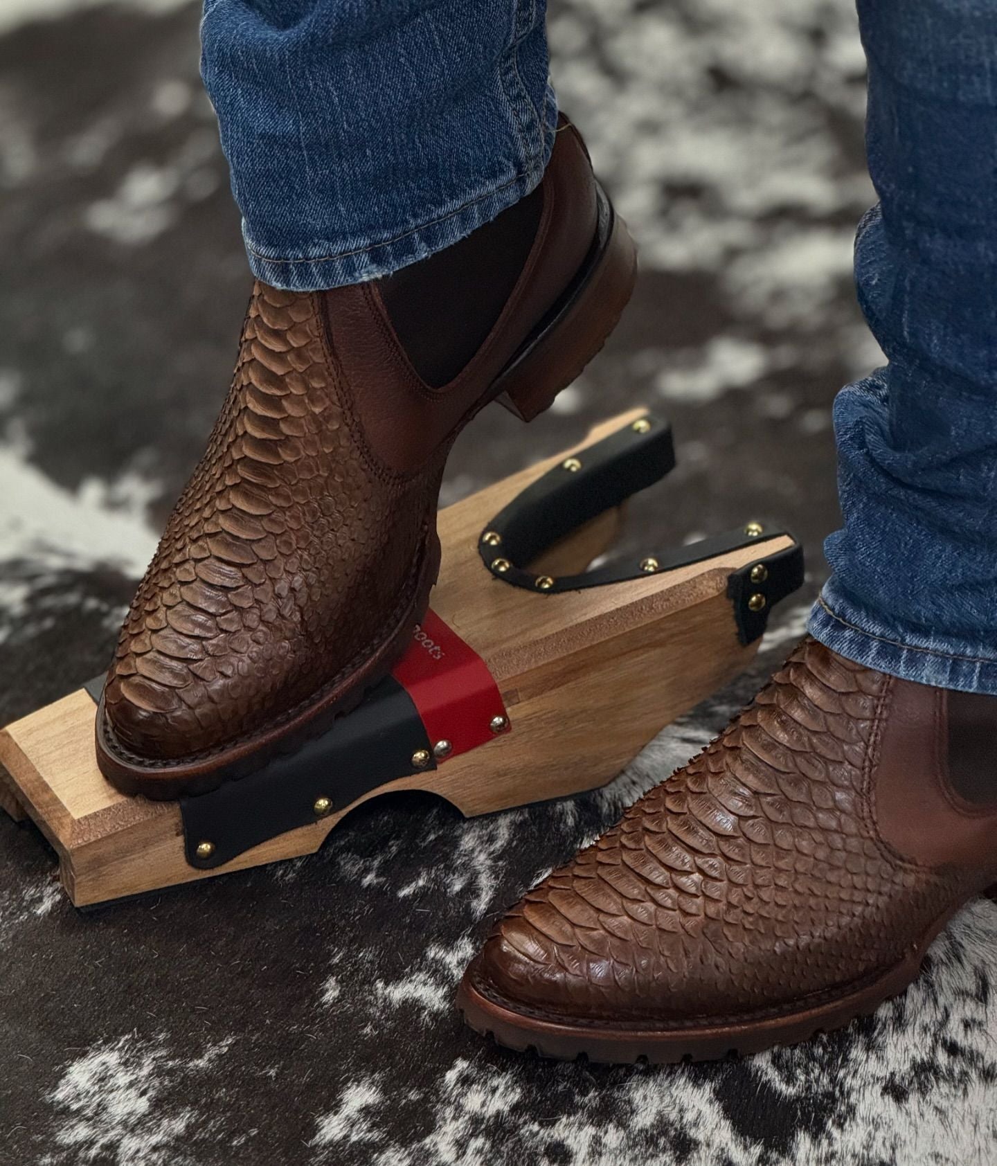 Crocodile Print Cowboy Boots Brown