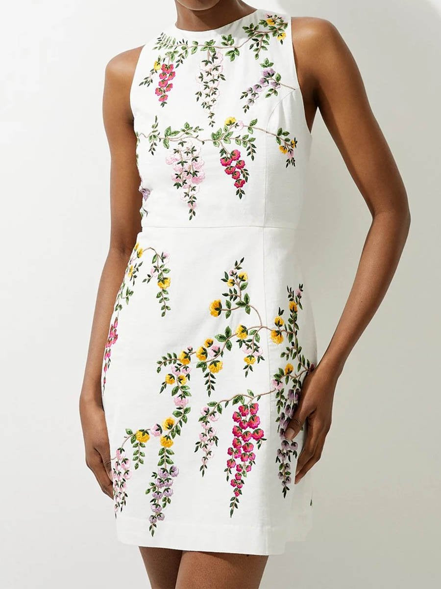 Floral Embroidered Sleeveless Mini Dress