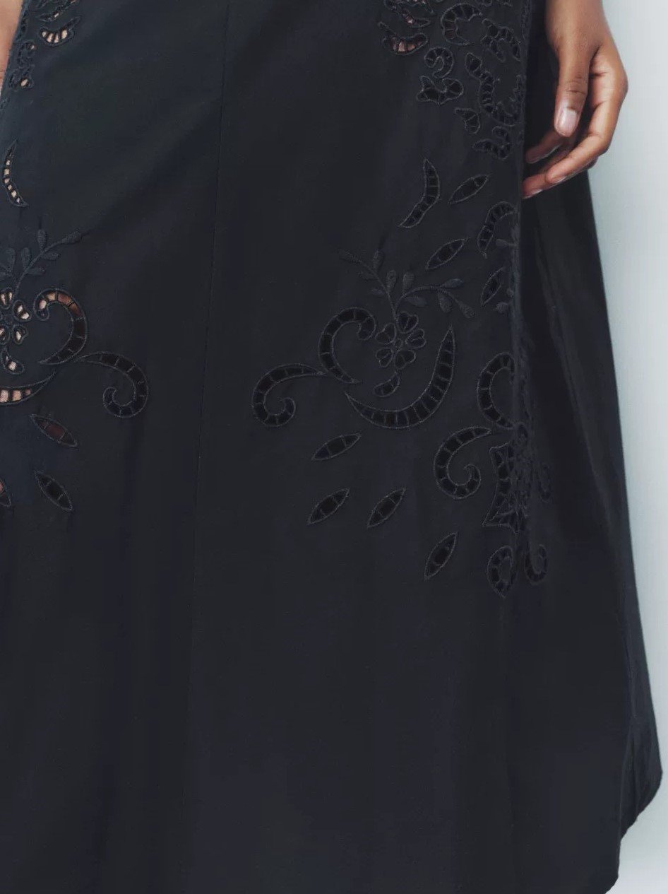 Black Cutout Embroidered Halter Backless Dress