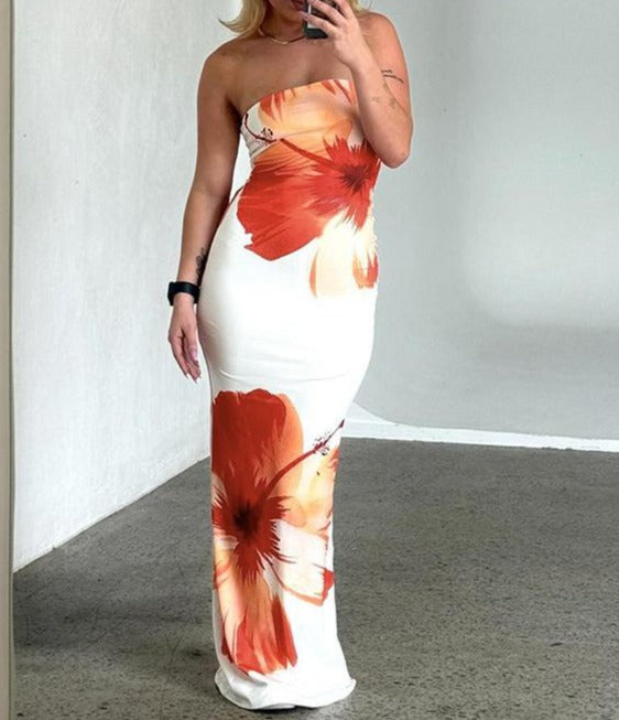 Vibrant Printed Slim Camisole Long Dress