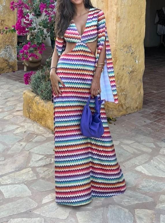 Knit Multicolor Striped Maxi Dress