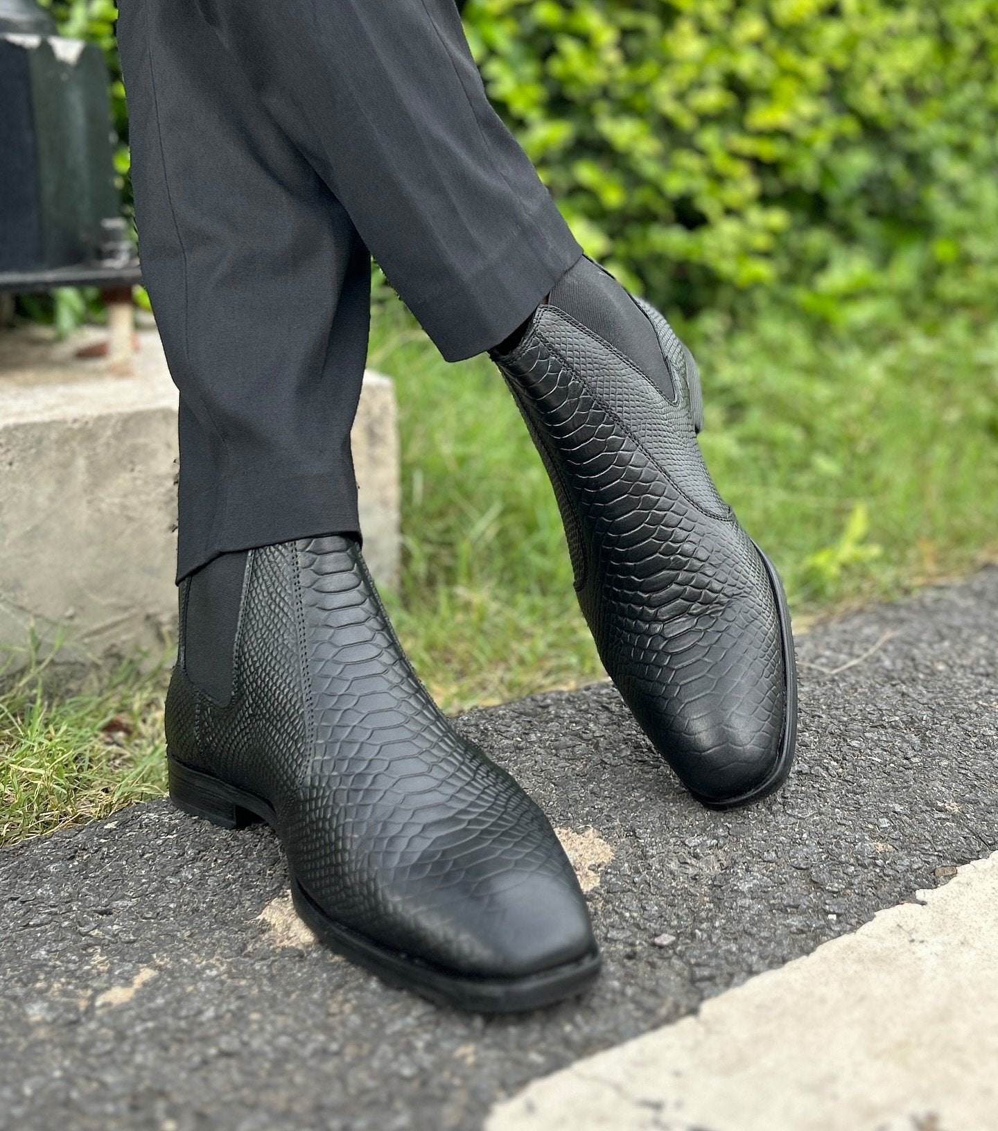 Black Snake Print Chelsea Boots