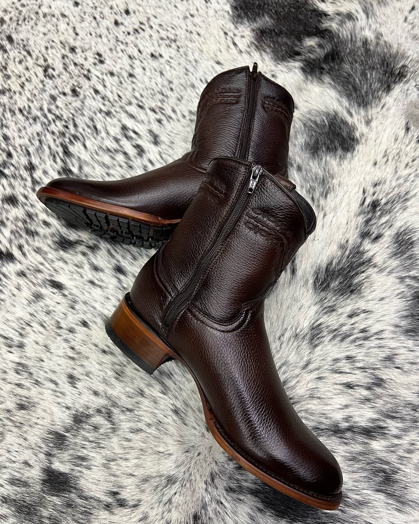 Simple Leather Cowboy Boots Brown