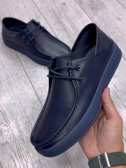 Navy Blue Casual Lace-Up Shoes