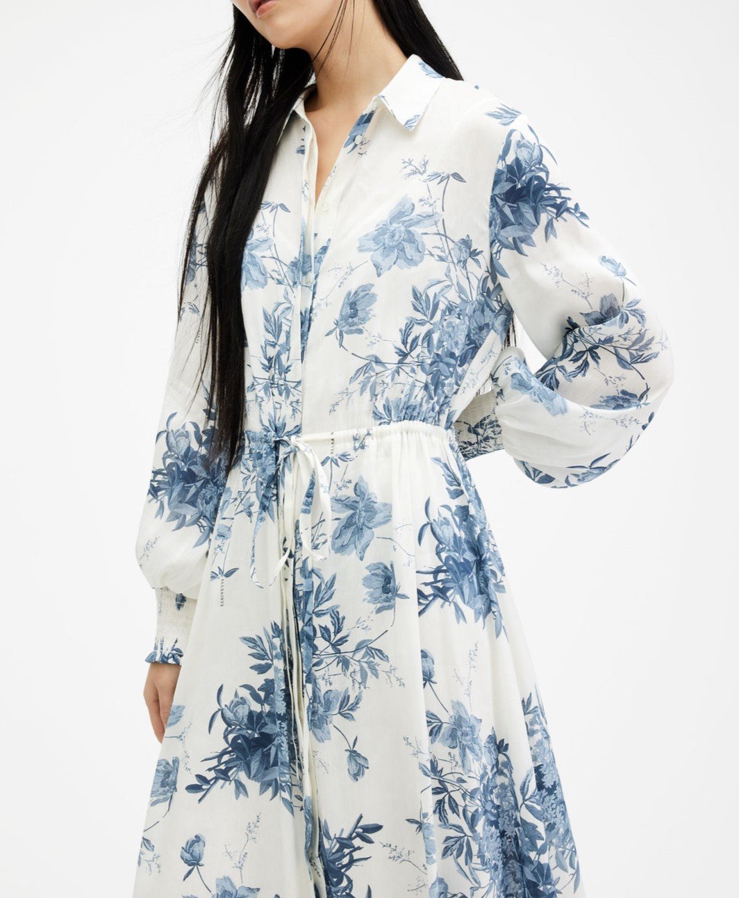 Ink Halo Print Long Sleeve Midi Dress