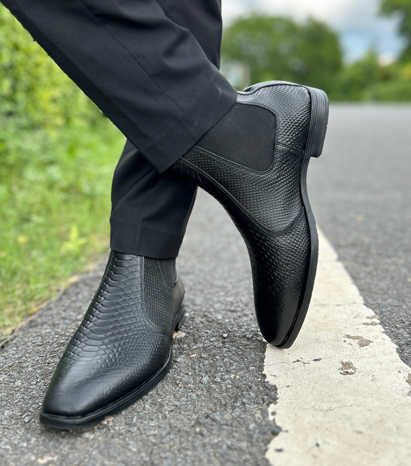 Black Snake Print Chelsea Boots