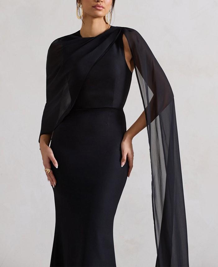 Round Neck Satin Long Sleeve Evening Slim Dress