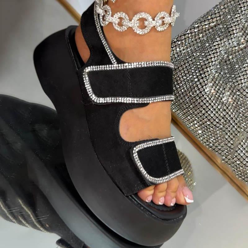 Rhinestone Sparkle Velcro Platform Sandals