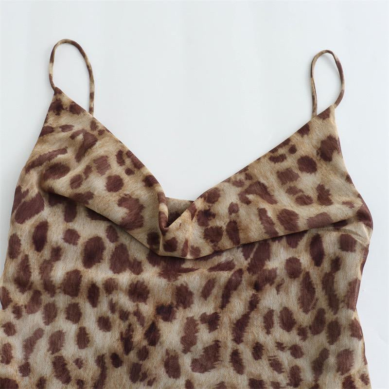 Swing Neck Leopard Print Sexy Backless Maxi Dresses