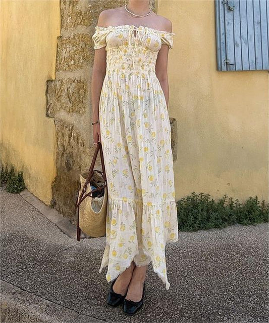 Light Yellow Floral Irregular Hem Dress