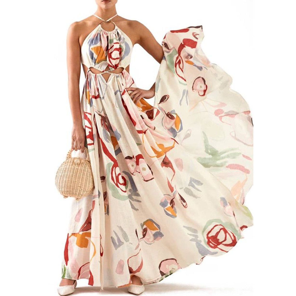 Halter Printed Beach Maxi Dress