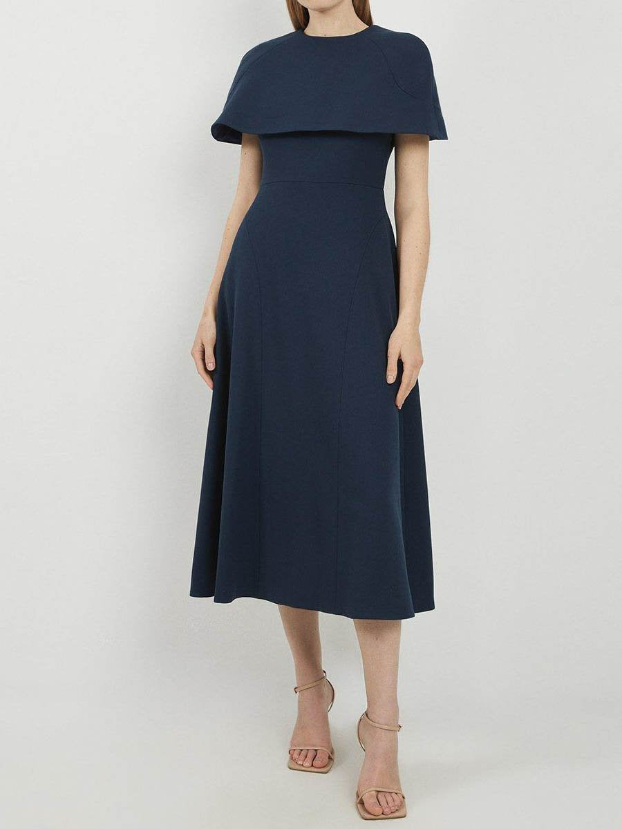 Cape Sleeve Solid OL Midi Dress