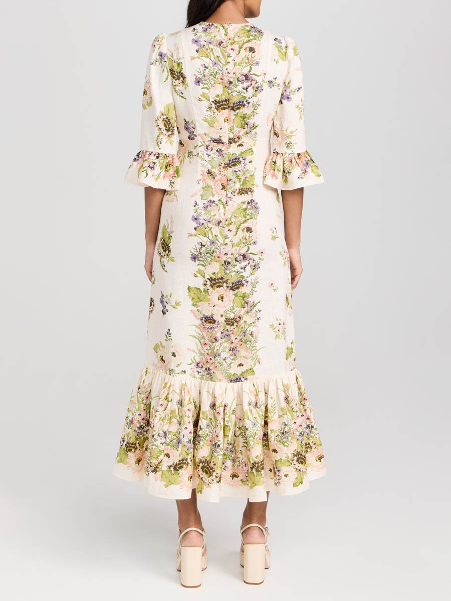 Printed Frill Sleeve Dress