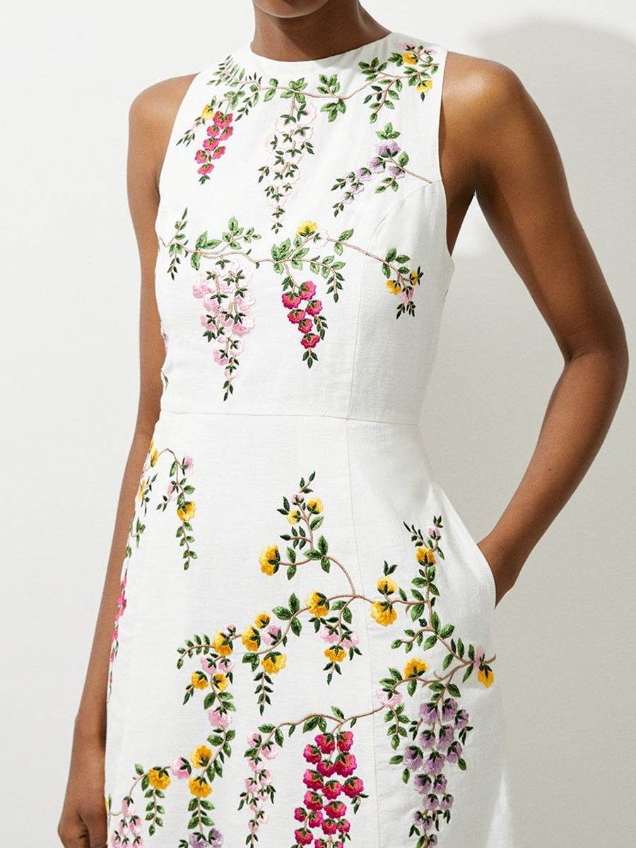 Floral Embroidered Sleeveless Mini Dress