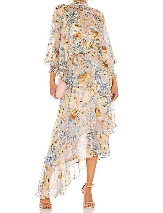 Floral Chiffon Printed Irregular Hem Dress