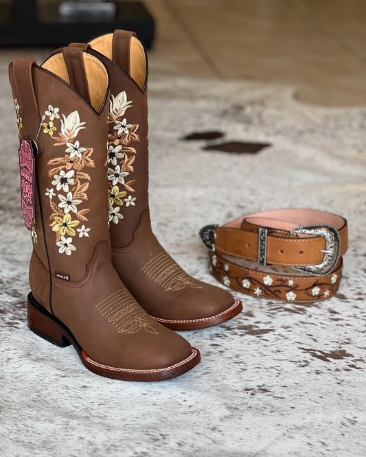 Brown Embroidered Cowboy Boots