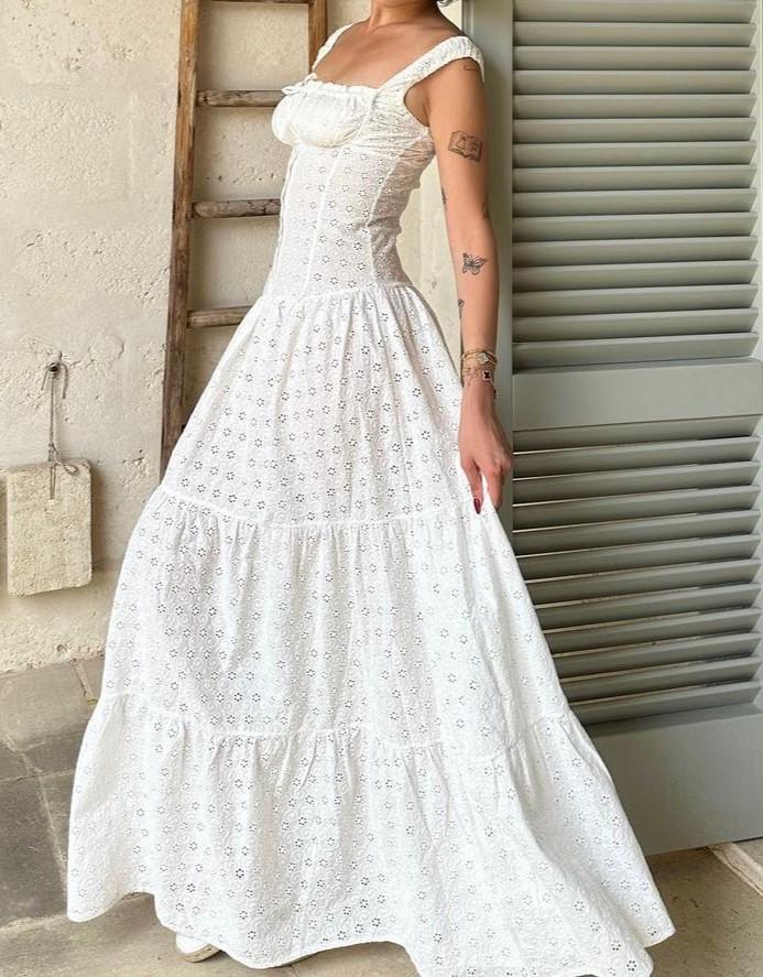 French Cut-Out White Dress