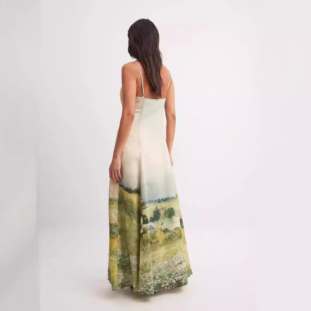 Elegant Printed Halter Maxi Dress