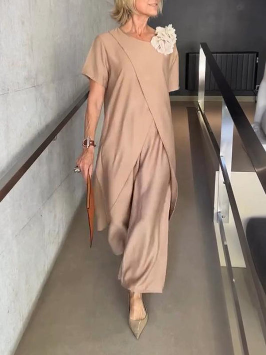 Solid Color Round Neck Casual Fashion Irregular Suit