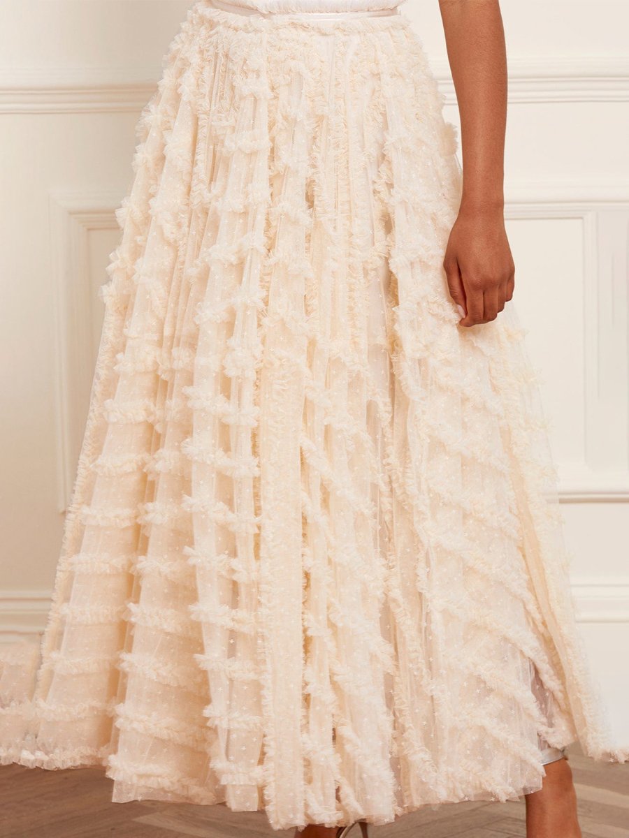 High Waist Mesh Ruffled Cake Skirt