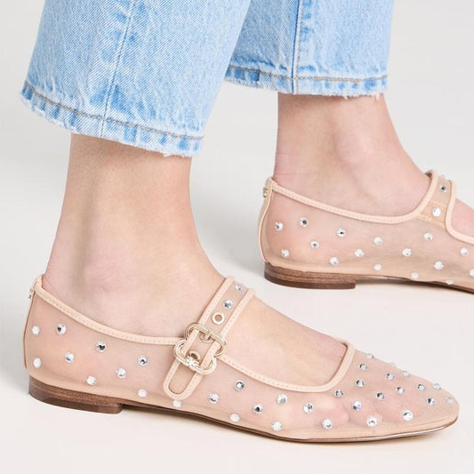 Rhinestone Sparkle Mesh Ballet Flats