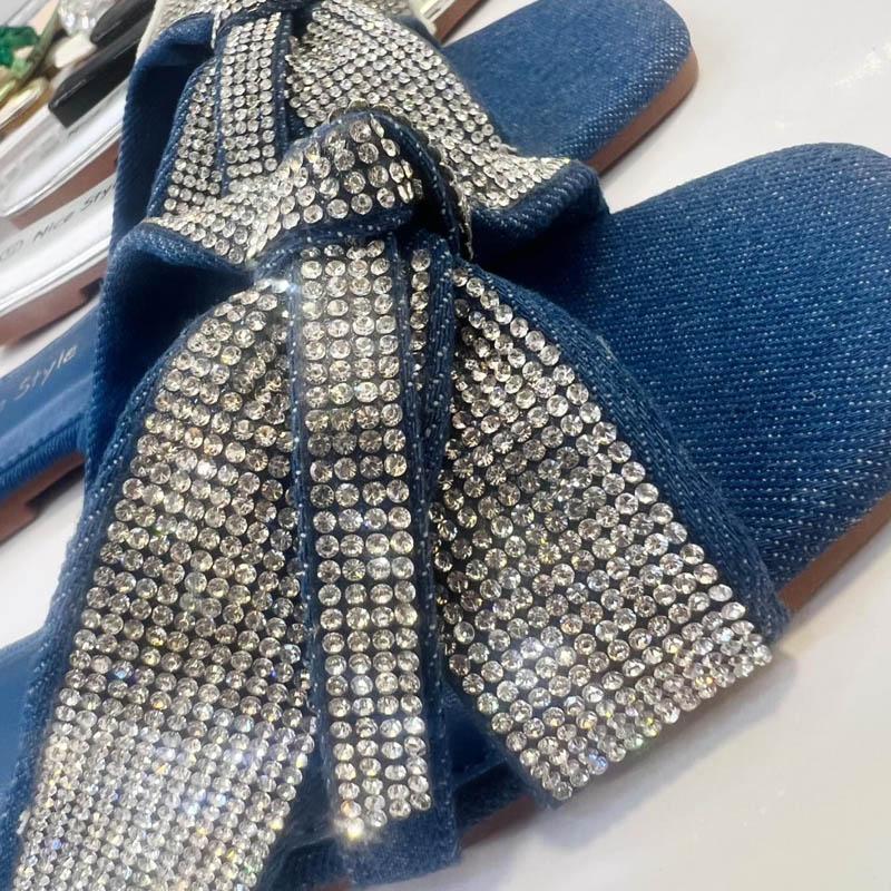 Summer Rhinestone Flat Slippers