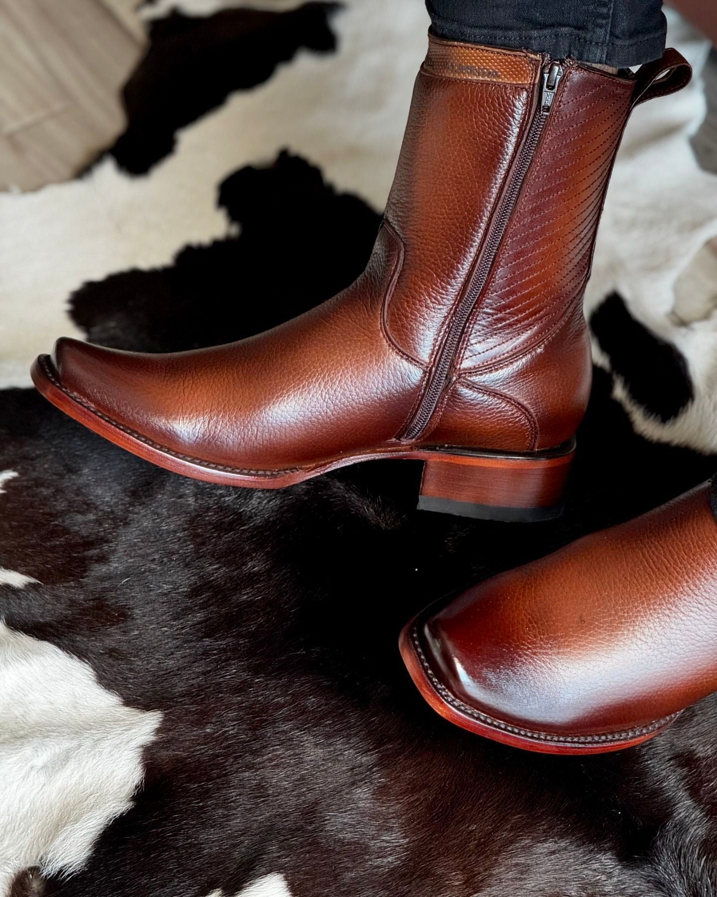 Brown Red Leather Boots