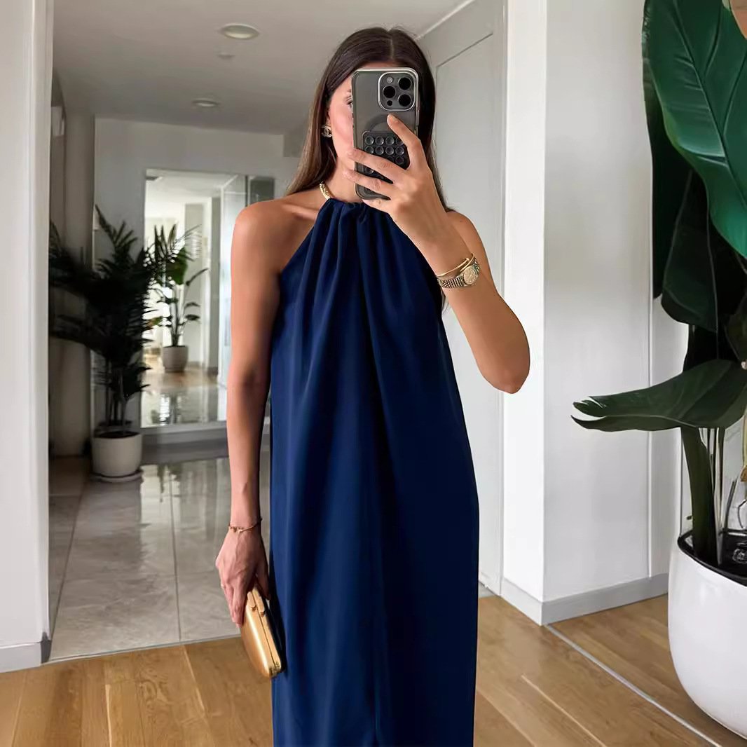 Indigo Cotton Linen Sleeveless Loose Maxi Dress